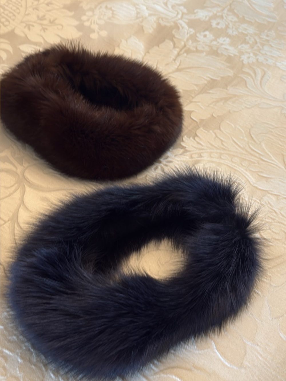 Real Fur Neck Collar - Brown and Black and Navy